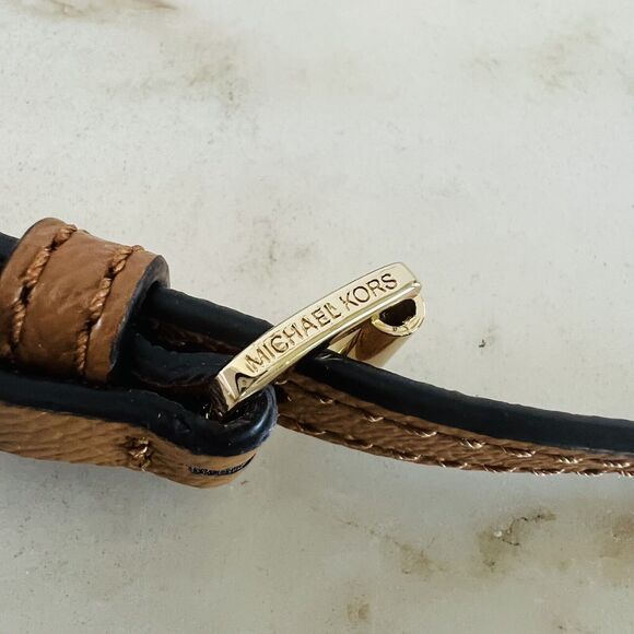 MICHAEL KORS Jet Set Item Silver Brown Leather Zip Chain East West Crossbody Bag - Picture 7 of 10